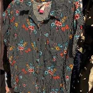 No Boundaries Floral Striped Shirt